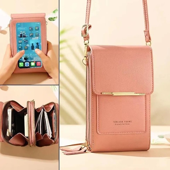 Stylish Woman's Soft Leather Touch Screen Cell Phone Purse Wallet With Strap - Picture 1 of 7